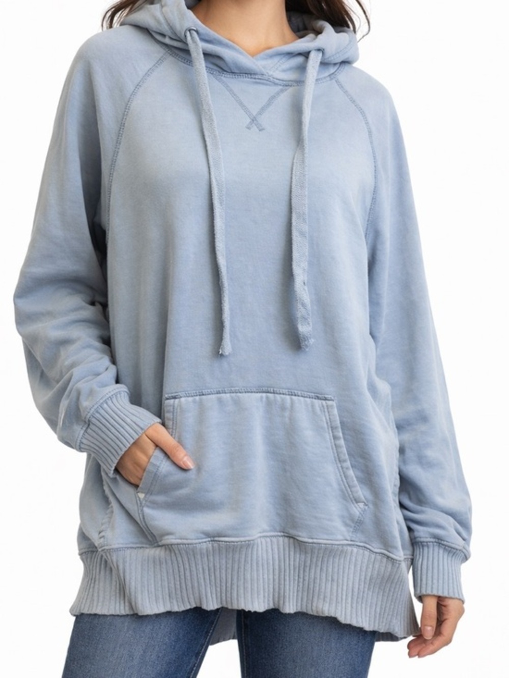 American Eagle Light Blue Women’s Oversized  Hangout Hoodie Split Sides Size L